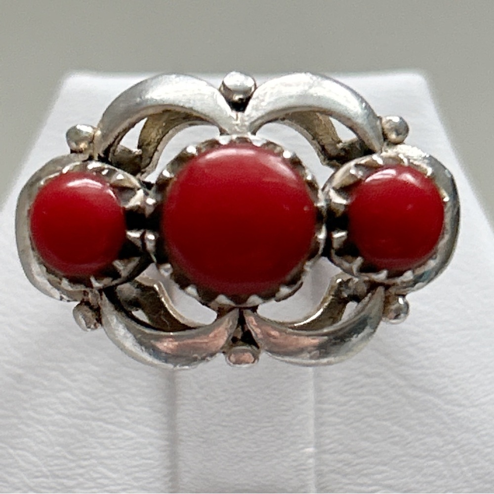 Southwestern Red Coral Sterling Silver Ring